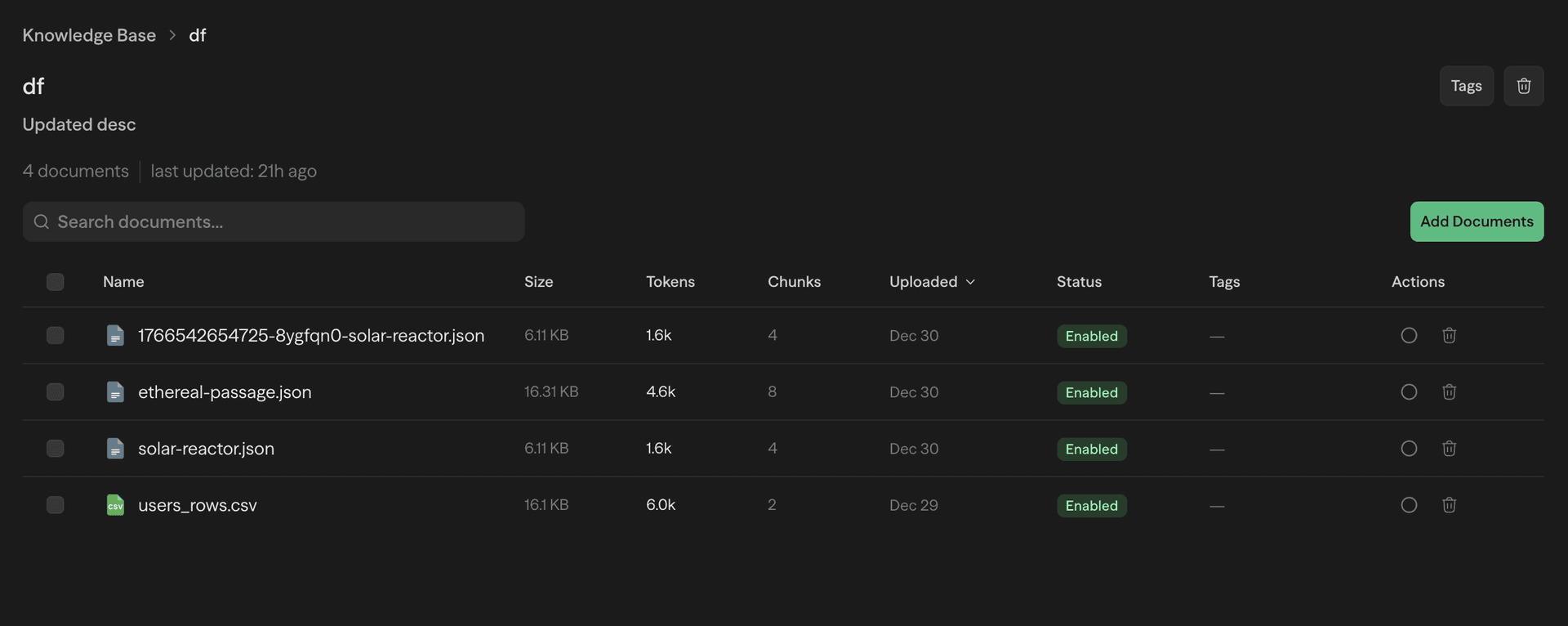 Document chunks view showing processed content